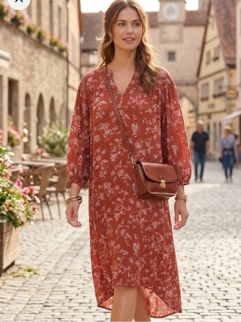 Treasure & Bond Rust Floral Viscose Midi Dress M